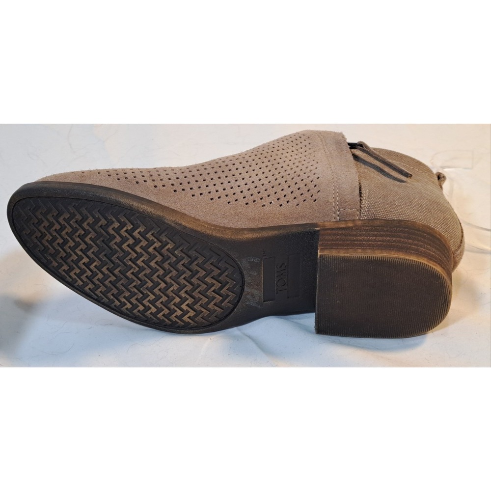 TOMS Deia Taupe Perforated Suede Canvas Ankle Booties Womens 7.5 Zip Block Heel - Picture 3 of 12